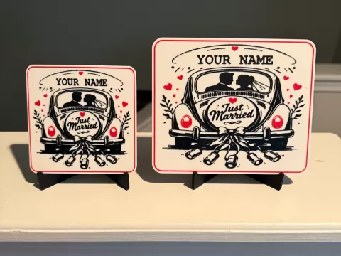 EDITABLE JUST MARRIED SIGN AND COASTER