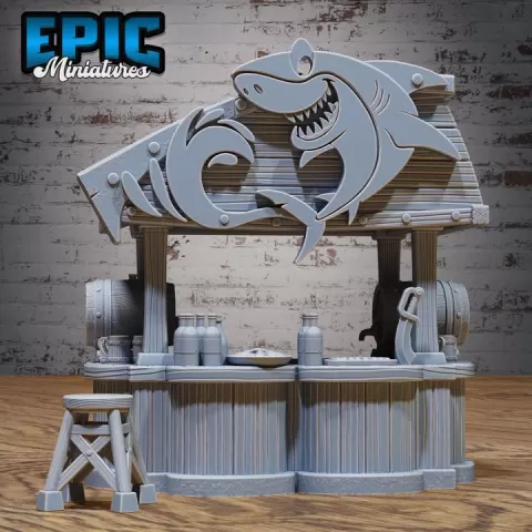 Shark Bar / Corsair Pub Building / Ship Bandit Tavern Construction / Sea Smuggler Dungeon Equipment / Ocean Area Theme / Island House Encounter by Epic-Miniatures