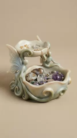Whimsical Fairy Garden Jewelry Dish - Two-Tier Biomorphic Catchall & Trinket Tray - Organic Fantasy