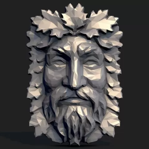 Green Man Low Poly Wall Decor STL OBJ 3MF