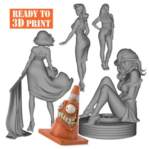 Car Girl Miniatures Pack and Mad Cone Figure for scale Cars diorama