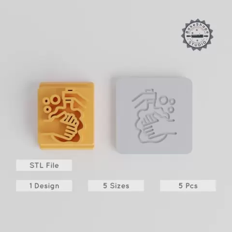 Washing Hand Stamp Tile, 20-40mm Motif Sizes, Perfect for Clay, Cookies & Fondant, Hygiene Routine Design, 5-Piece Set