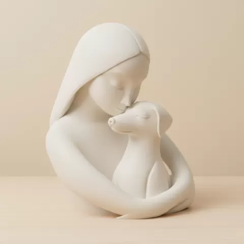 Eternal Friendship - Girl Hugging Her Dog - Emotional Minimalist Sculpture
