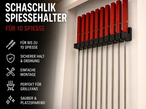 Wall Mounted BBQ Skewer Holder for 10 Skewers