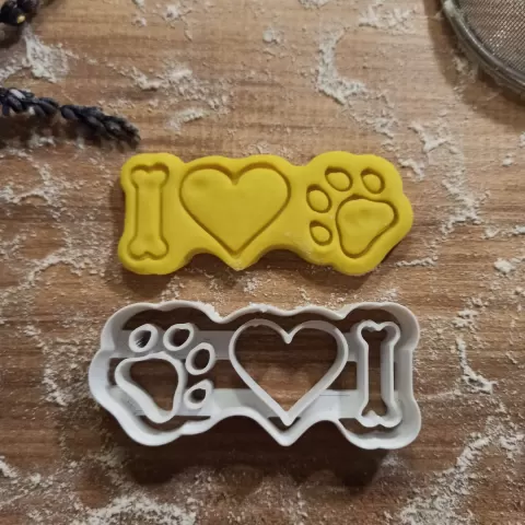 I Love Pet Cookie Cutter, Bone - Heart - Paw Design, Fondant and Clay Cutter