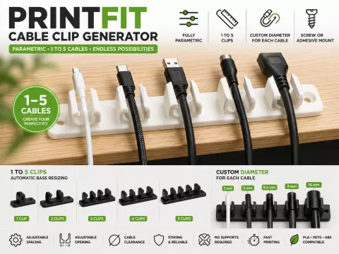PrintFit Cable Clip Generator Parametric 1–5 Cable