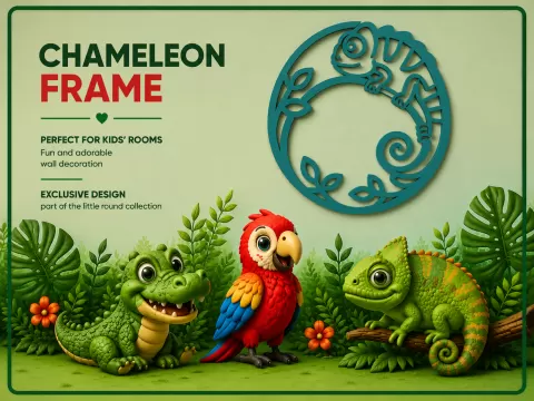 Wall art : round decoration frame chameleon