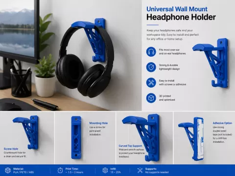 Wall Mount Headphone Holder