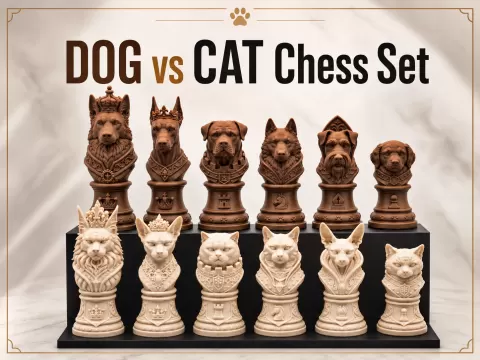 DOG vs CAT Chess Set – Royal Animal Chess Pieces