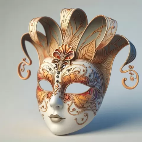 3193 Venetian Carnival Mask Color 3D Model, figurine, luxury, character, mask, gothic, magic, stl, monster, wizard, witch, werewolf, decorative, minimalist, 3d, skeleton, fantasy, skull, venetian, carnival