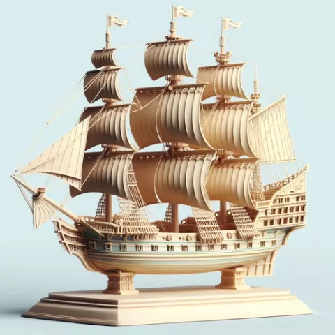 3162 Pirate Sailing Ship with Cannons - Style Minimalist Model, ship, pirate, sailing, sails, sea, ocean, boat, magic, fantasy, wood, base, sword, warrior, wild, monster, godzilla, fair, witch, werewolf, 3d, stl