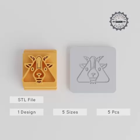Goat Stamp Tile Set, 5 Sizes 20-40mm, Perfect for Clay & Cookies, Animal Head Motif, Triangle Animal Icon