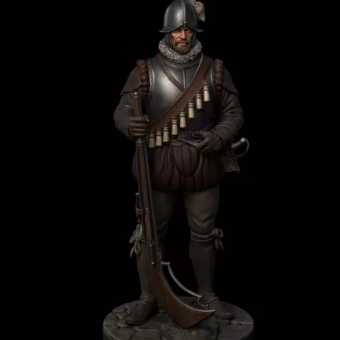 Arquebusier Militia 16th Century STL | Renaissance Holy Roman Empire | Historical Miniature for 3D Printing