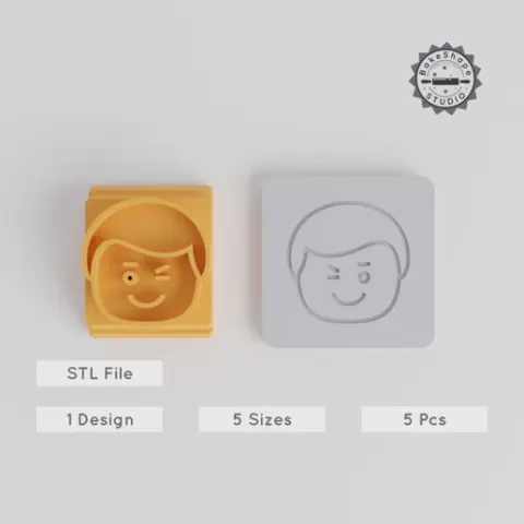 Winking Man Stamp Tile Set, 5 Sizes 20-40mm, Perfect for Clay, Cookies & Fondant, Emoticon Face, Playful Expression