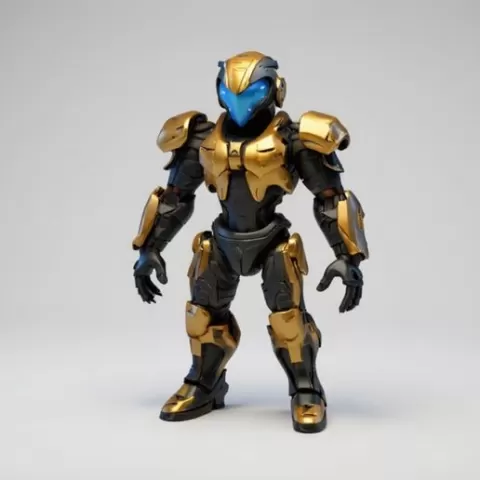 Futuristic Armored Robot with Blue Faceplate