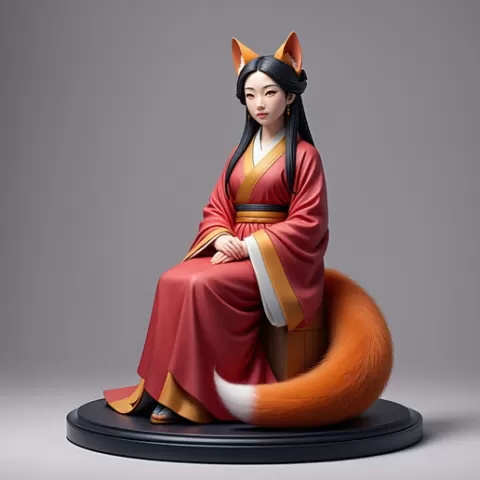 3073 Fox Spirit Woman in Pu Song Ling Style, witch, werewolf, character, cat, magic, monster, troll, snake, fox, minimalist, miniature, figurine, collectible, fantasy, gorgon, decorative, Halloween, serpent, STL