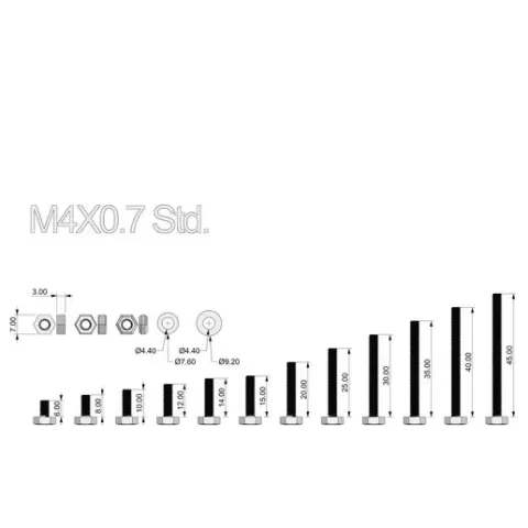 M4 - BOLTS AND NUTS - PACK OPTIMIZED FOR 3D PRINTING