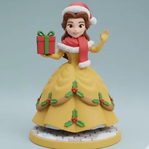 Disney Belle Christmas Princess Figurine 3D Print Model - Beauty and the Beast Festive Decor