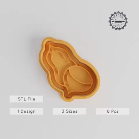 Nut Shape Cutter & Stamp, 3 Sizes, Ideal for Cookies & Fondant, Festival Line Icons, Almond to Walnut Collection