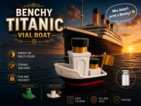 Benchy Vial Boat Titanic Style Peptide Bottles