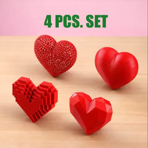 3D Valentine's Day Hearts, 4 pcs. Bundle for Valentine’s, Surprise and Gift for Couple, LoveArt