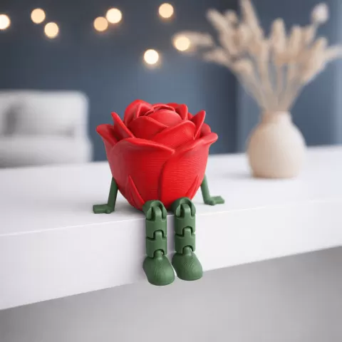 Flexi Rose Figure | Sitting Flower Toy Decor for Valentine’s Day | Articulated Flower