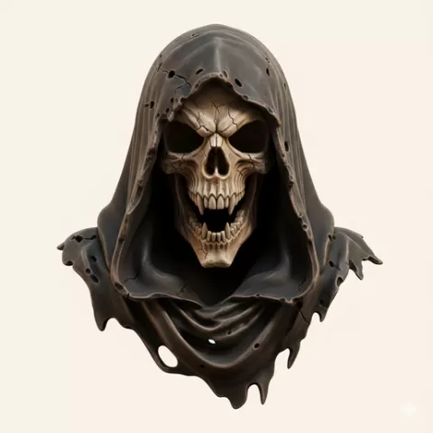 Hooded phantom skull mask - Halloween, spooky, scary, horror, creepy, haunted, October 31, trick or treat, pumpkin, jack o’ lantern, jackolantern, ghost, skeleton, skull, zombie, witch, vampire, monster, mummy, Frankenstein 3D Model