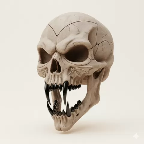 Vampire skull mask with fangs - Halloween, spooky, scary, horror, creepy, haunted, October 31, trick or treat, pumpkin, jack o’ lantern, jackolantern, ghost, skeleton, skull, zombie, witch, vampire, monster, mummy, Frankenstein 3D Model