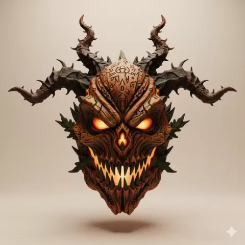 Pumpkin demon mask - Halloween, spooky, scary, horror, creepy, haunted, October 31, trick or treat, pumpkin, jack o’ lantern, jackolantern, ghost, skeleton, skull, zombie, witch, vampire, monster, mummy, Frankenstein 3D Model