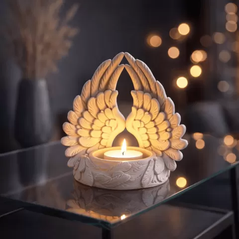 Angel Wings Candle Holder | Christmas Guardian Angel Figurine | Lucky Charm Tea Light