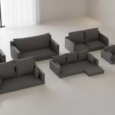 Miniature sofas and cushions