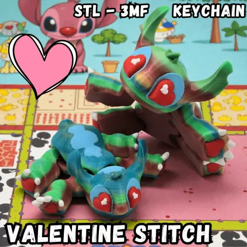***FREE ***STITCH - VALENTINE - ARTICULATED - HEART - MFP3D - NO SUPPORT - PRINT IN PLACE - SENSORY