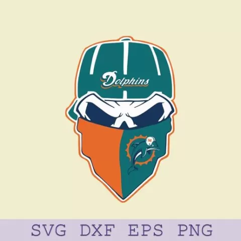 Skull Wearing Mask Miami Dolphins SVG – Football Team SVG for Cricut