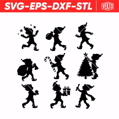 Christmas Elves Set - Christmas Elves Bundle SVG DXF EPS STL - Holiday Decorations for Laser, Vinyl, and 3D Printing