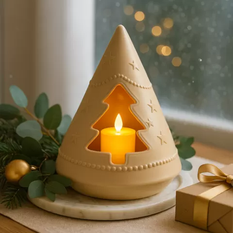 Cute Christmas Tree Candle Holder, Festive Holiday Tea Light Cover, Cozy Winter Home Decor, Modern Christmas Ornament Lantern for LED Candle Display