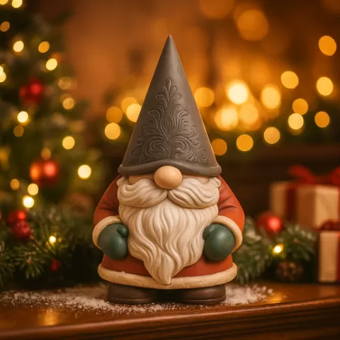 3D Printable Christmas Gnome Figurine ,Cozy Scandinavian Holiday Decor,Mantel/Tabletop Winter Ornament, Gift-Ready Cute Garden Dwarf Statue
