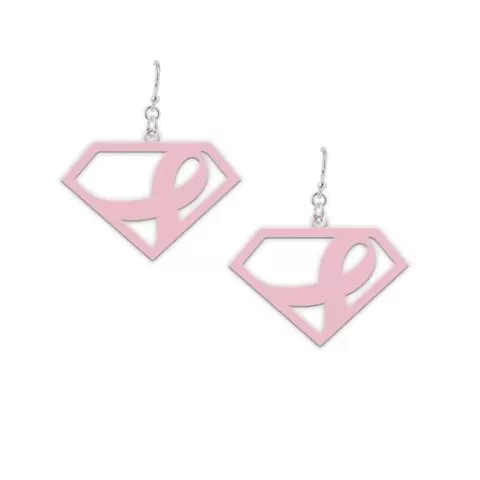 Pink Ribbon Superhero Earrings | Breast Cancer Awareness Jewelry
