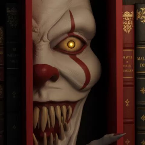 Creepy Clown Emerging Book Nook – Pennywise-Inspired Horror Fantasy Shelf Decor STL for 3D Printing