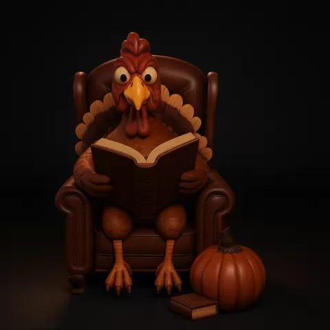 Thanksgiving Turkey Reading Chair Decor – Cozy Fall Holiday Pumpkin Book Lover Figurine