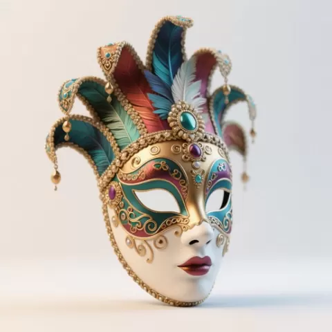 2351 Venetian Carnival Mask Color 3D Model, magic, dragon, serpent, mask, gnome, gorgon, venetian carnival, wild, fox, monster, cat, fair, witch, werewolf, horror, beast, snake, troll, skeleton, STL, DND, ARTE, art