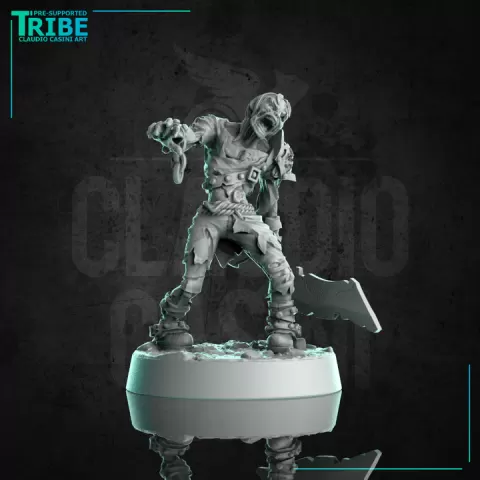 (0503) Male undead zombie warrior with a big cleaver by Claudio Casini Art