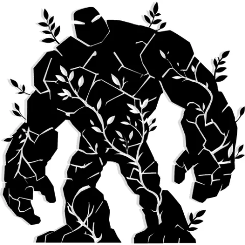 golem with vines wrapping around its limbs 3 - 2D/3D Wall Art STL+SVG For CNC Router, Plasma, Waterjet, Laser & 3D Printer