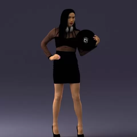 000260 Young Female DJ with Vinyl Record and Headphones 0328