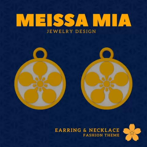 Symbols of Elegance – 3D Print File for Samurai Crest Earrings & Necklace - Japanese Samurai Family Earring - Kamon Coat of Arm Necklace - Girl's Insignia Fashion Trend