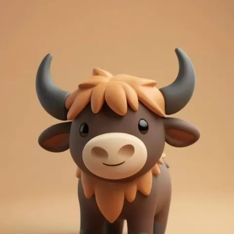 Cute Bull STL File for 3D Printing, Clay Style Animal Figurine, Digital Download, Kawaii Ox Statue for Desk or Decor
