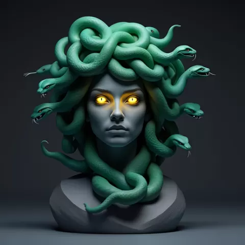 2109 Medusa Gorgon Head 3D Model, magic, dragon, serpent, mask, gnome, gorgon, venetian carnival, wild, fox, monster, cat, fair, witch, werewolf, horror, beast, snake, troll, skeleton, STL