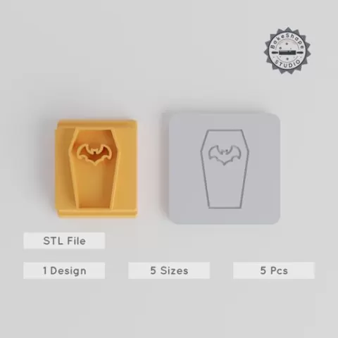 Vampire Coffin Stamp Tile Set, 5 Sizes, Perfect for Clay, Cookies & Fondant, Halloween Party Decoration
