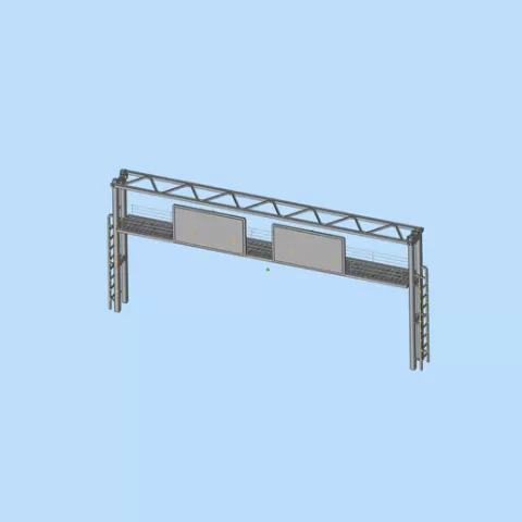 Digital model of billboard with pedestrian inspection channel at urban building crossing