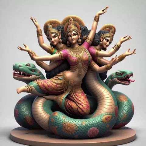 1861 Indian Serpent Woman Dancer on Pedestal, magic, dragon, serpent, mask, gnome, gorgon, venetian carnival, wild, fox, monster, cat, fair, witch, werewolf, horror, beast, snake, troll, skeleton dance