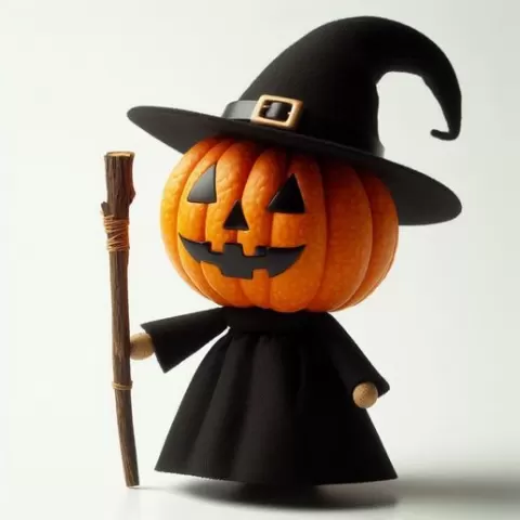 Halloween Horror Pumpkin 3D Print – Black Scary Pumpkin with Stick, Creepy Decorative Figurine for Spooky Setup